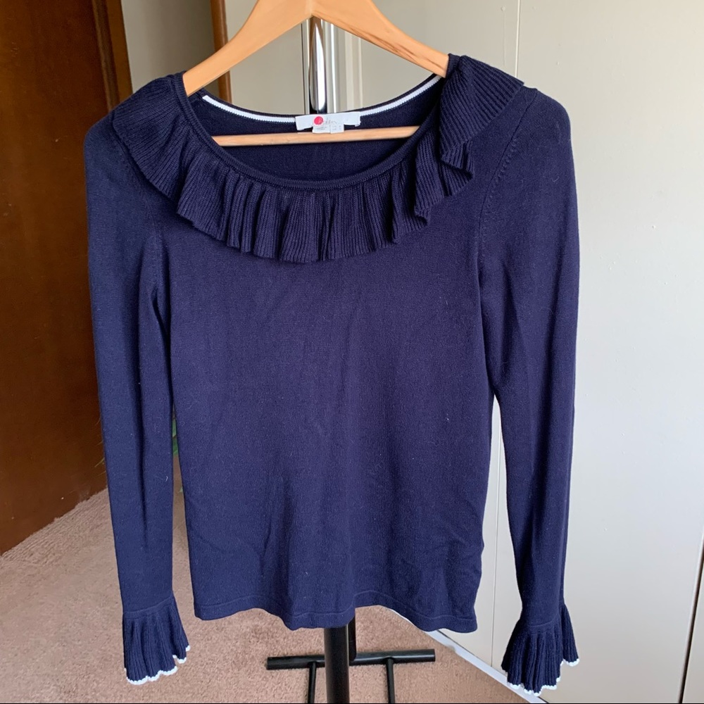 Boden Knit Ruffle Sweater Navy 2